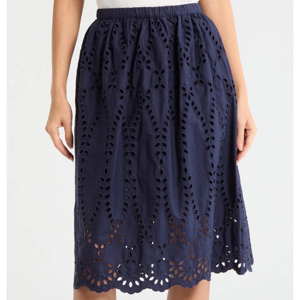 Frank & Eileen NWT Gracie Skirt Eyelet Navy Blue L Coastal Cottagecore Boho